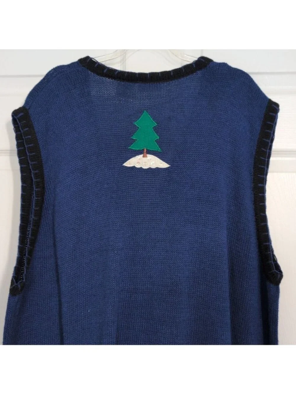 Vintage Santa Train Sweater Vest Womens Size 26/28W Blue Ugly Christmas Holiday